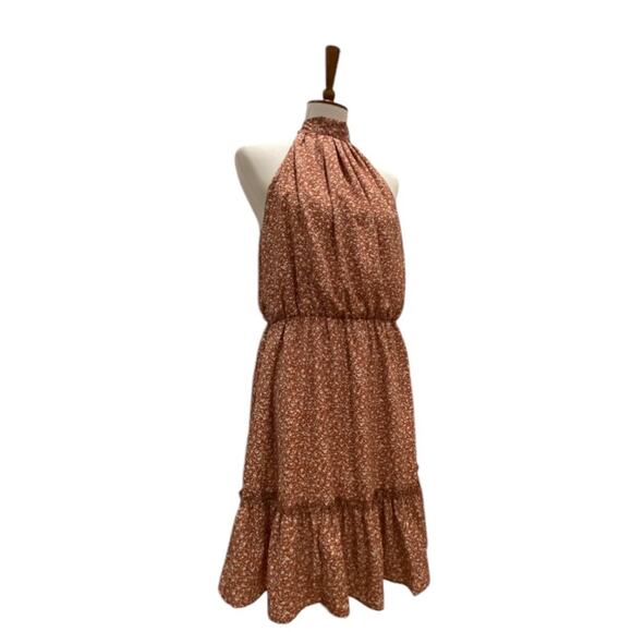 Womens Large Dress Boho Fall Halter Dress Cottage Babydoll Dress Tie Neck Cut Ou - Picture 11 of 12